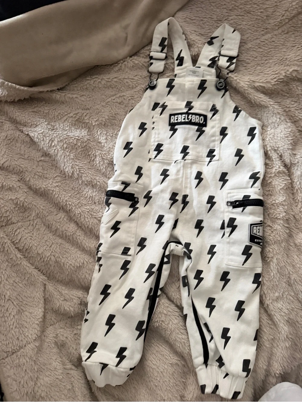 RebelsBro White Lightning Print Kids Overalls